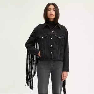 Levi's® Premium | EX-BOYFRIEND FRINGE TRUCKER JACKET | Hella Fringe Black | XS